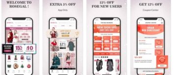 Rosegal mobile app preview on different in-app screens.