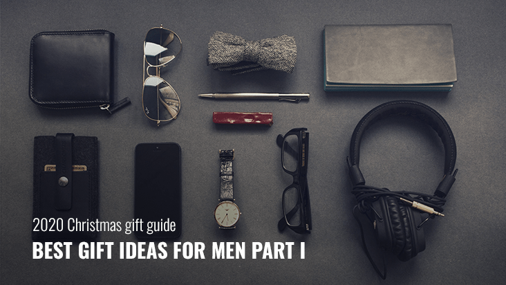 Men's essentials, including a casual watch, aviator sunglasses, notebook, necktie, wallet and headphones.