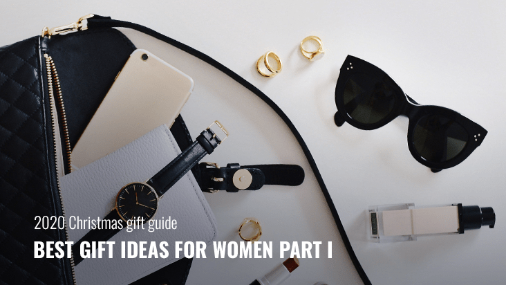 Women's accessories, including a casual watch, cat-eye sunglasses, lipstick, jewelry, wristlet, and smartphone.