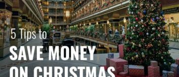 A large shopping center with lots of Christmas decoration, Christmas gifts and a Christmas tree.